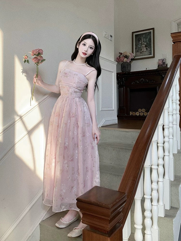 Cute A line Strapless Pink Chiffon Sleeveless Date Night Outfit Outdoor Semi Formal Long Wedding Guest Dresses RB5034