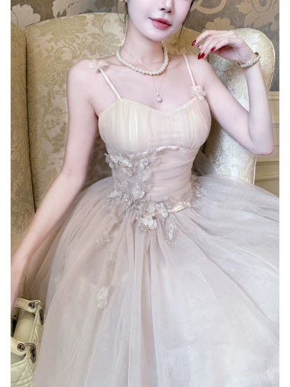 Elegant A line Spaghetti Strap Lilac Tulle Full-hem Maxi Semi Formal Garden Date Night Outfit Wedding Guest Dresses RB5037