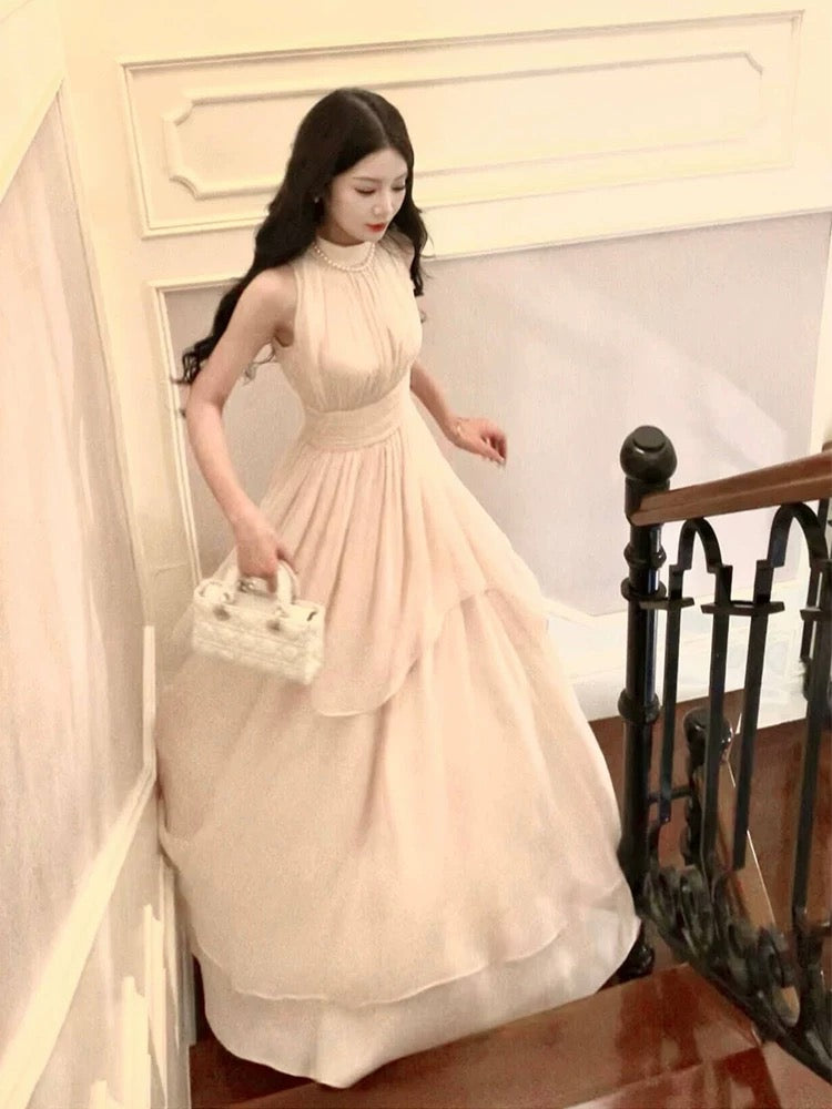 Timeless A line High Neck Chiffon With Ruffled Outdoor Semi Formal Garden Beach Event Outfits Wedding Guest Dresses RB5057