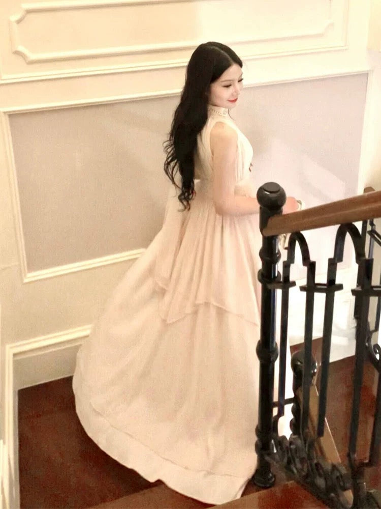 Timeless A line High Neck Chiffon With Ruffled Outdoor Semi Formal Garden Beach Event Outfits Wedding Guest Dresses RB5057