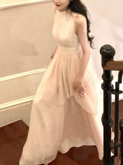 Timeless A line High Neck Chiffon With Ruffled Outdoor Semi Formal Garden Beach Event Outfits Wedding Guest Dresses RB5057