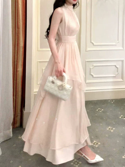 Timeless A line High Neck Chiffon With Ruffled Outdoor Semi Formal Garden Beach Event Outfits Wedding Guest Dresses RB5057