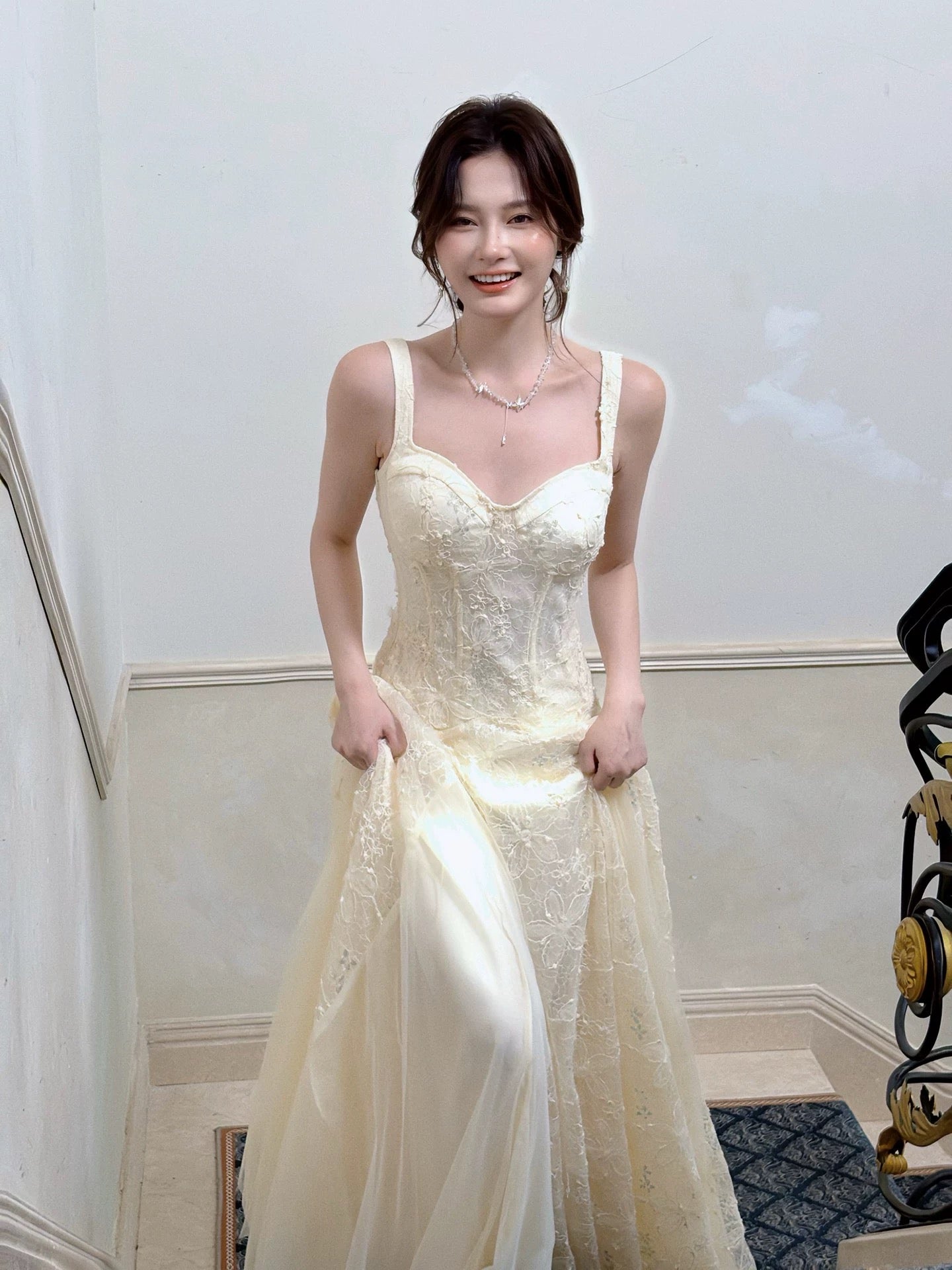 Princess Women's A Line Maxi Dress Strap Lace Tulle Sleeveless Date Night Outfits Outdoor Semi Formal Wedding Guest Dresses RB5067