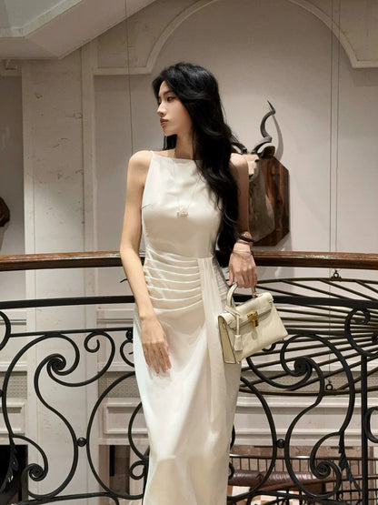 Timeless Sheath White Chiffon With Ruffled Outdoor Semi Formal Garden Beach Event Outfits Wedding Guest Dresses RB5068