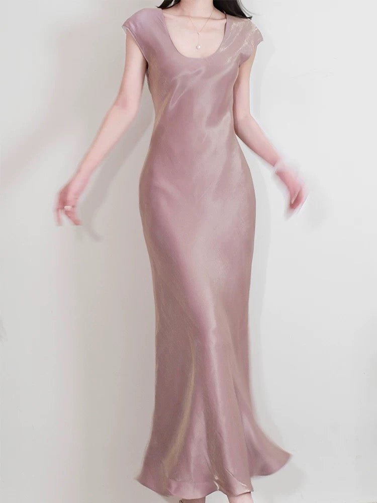 Dazzling Mermaid U Neck Pink With Cap Sleeves Outdoor Semi Formal Garden Beach Event Outfits Wedding Guest Dresses RB5092