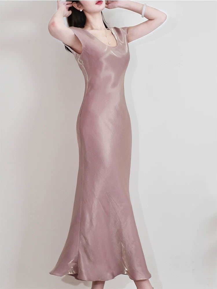 Dazzling Mermaid U Neck Pink With Cap Sleeves Outdoor Semi Formal Garden Beach Event Outfits Wedding Guest Dresses RB5092