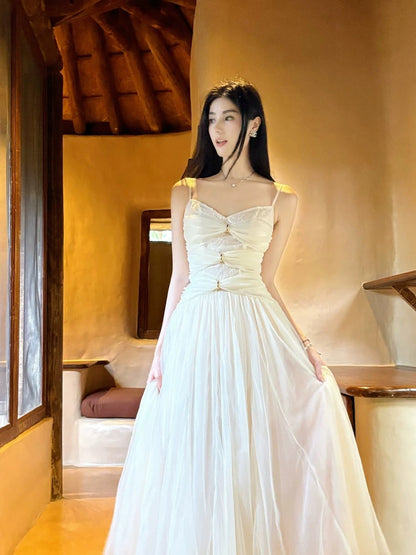 Modest Women's A Line Spaghetti Strap With Ruffled Maxi Dress Date Night Outfits Outdoor Semi Formal Wedding Guest Dresses RB5099