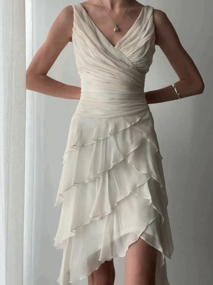 Pretty A line V Neck White Chiffon Mini Short Cocktail Homecoming Dresses Ideas Hoco Outfits RB5101