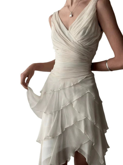 Pretty A line V Neck White Chiffon Mini Short Cocktail Homecoming Dresses Ideas Hoco Outfits RB5101