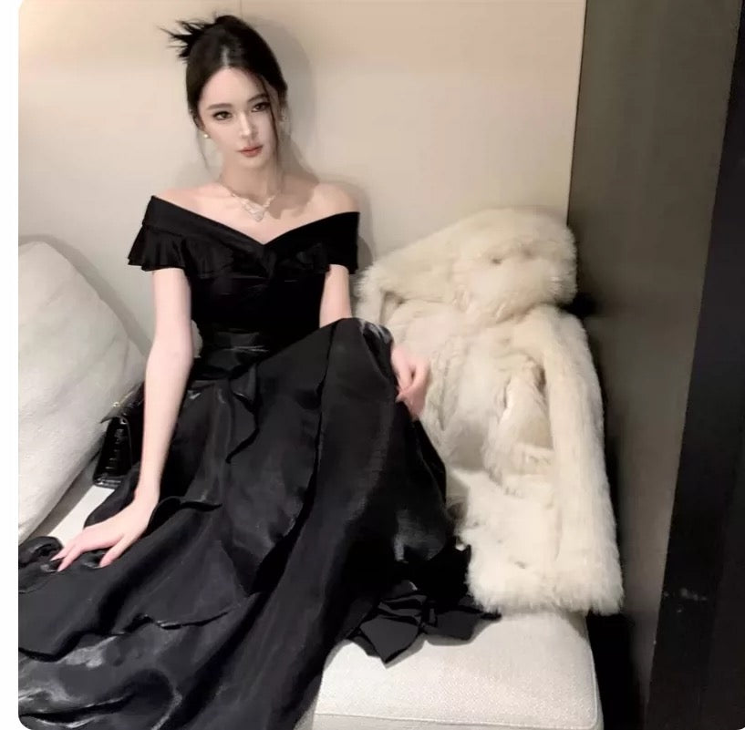 Ethereal Women's Mermaid Off The Shoulder Navy Blue Maxi Dress Date Night Outfits Outdoor Semi Formal Wedding Guest Dresses RB5119