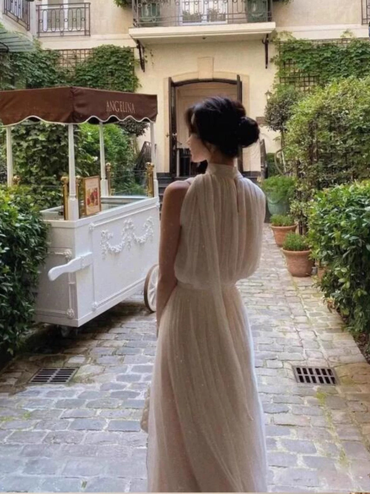 Stylish A Line High Neck White Chiffon With Scarf Long Floor Length Evening Dresses Inspo Evening Outfits RB5114