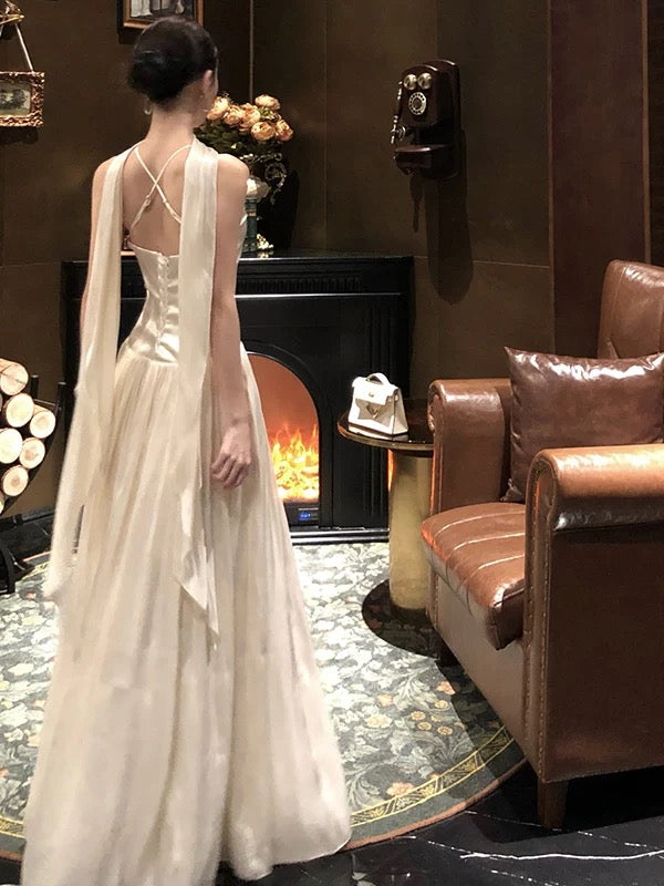 Ethereal Women's A Line High Neck White Black Maxi Dress Date Night Outfits Outdoor Semi Formal Wedding Guest Dresses RB5116