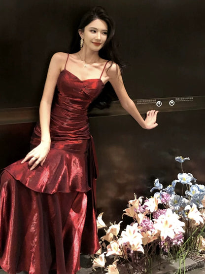 Classy Mermaid Spaghetti Strap Burgundy Prom Dress Inspo For Women Girls Formal Party Gowns Long Formal Dresses RB5118