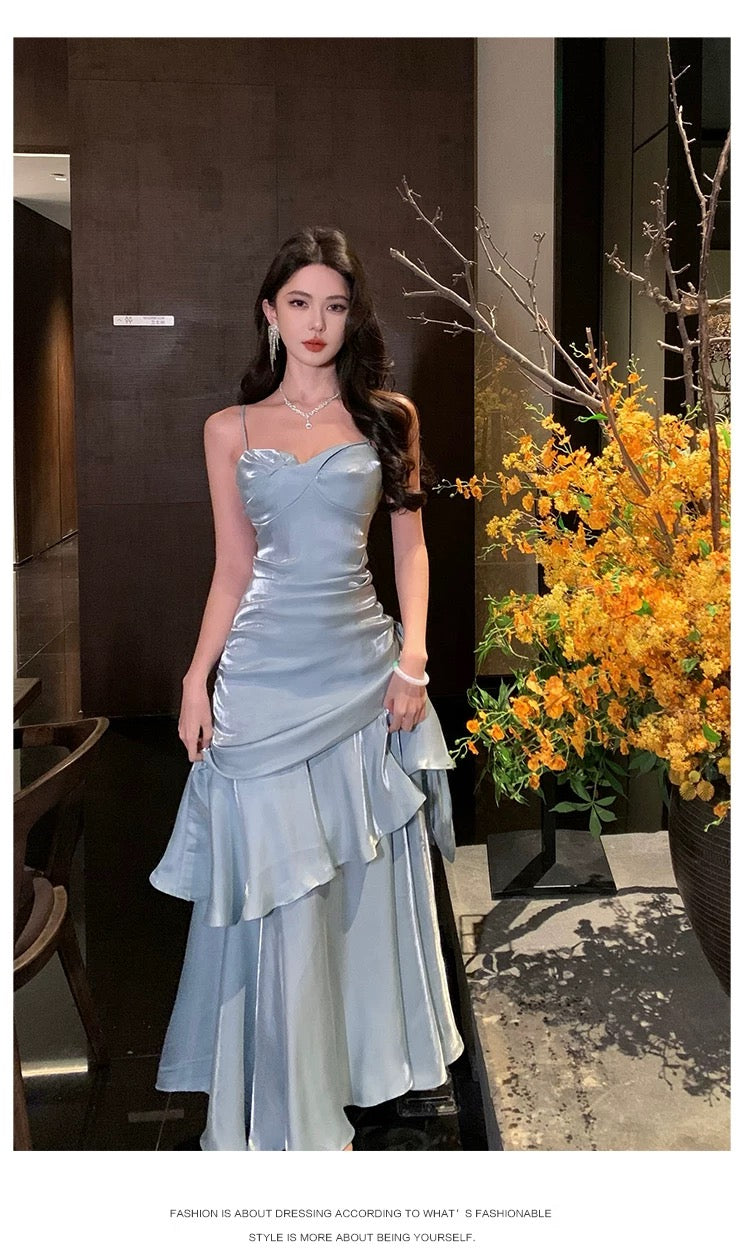 Modest Mermaid Spaghetti Strap Light Sky Blue Cruise Ship Formal Night Evening Dresses 19th Birthday Outfits RB5716