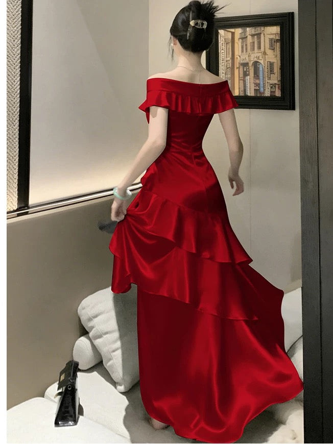 Sexy Mermaid Off The Shoulder Red Long Date Night 18th Birthday Outfits Formal Prom Dresses RB5698
