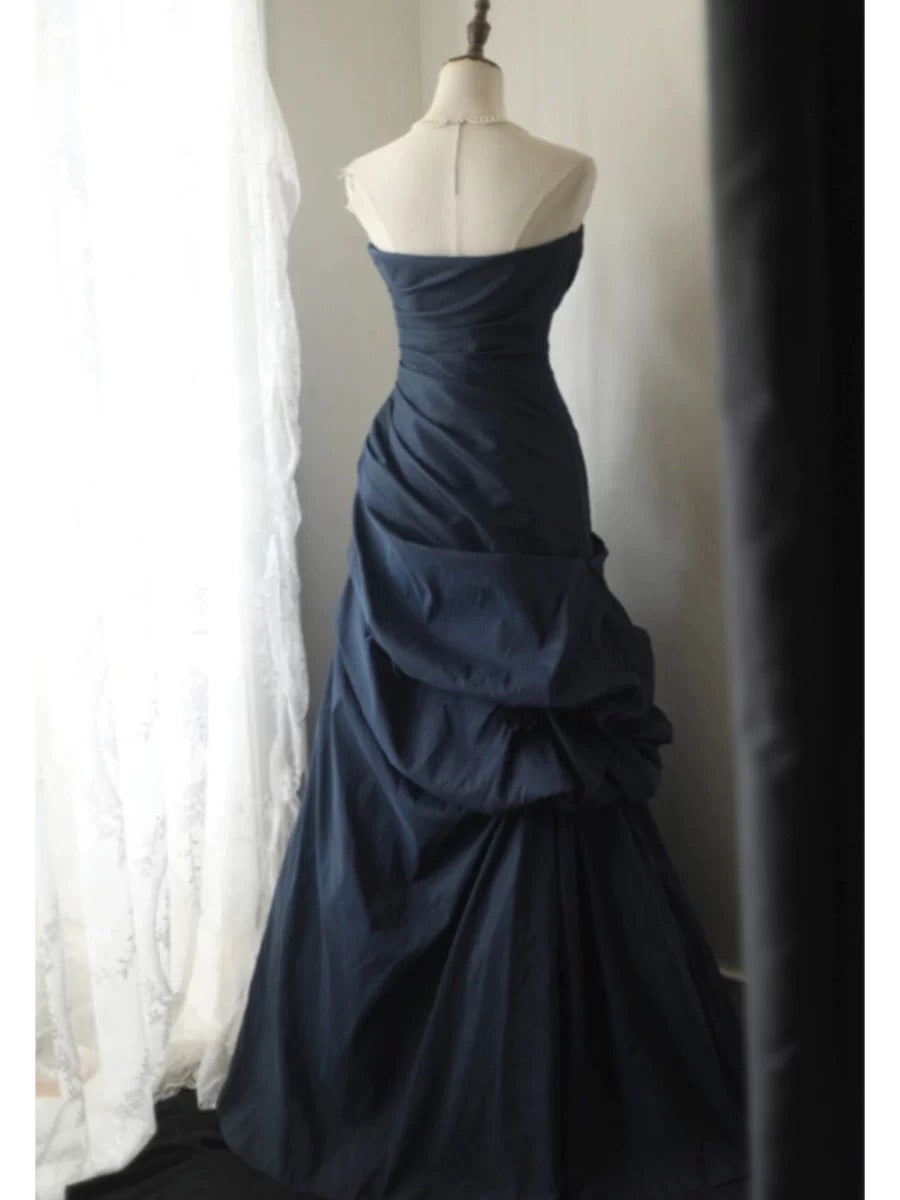 Sexy Mermaid Sweethart Navy Blue Taffeta Long Date Night 18th Birthday Outfits Formal Prom Dresses RB5703