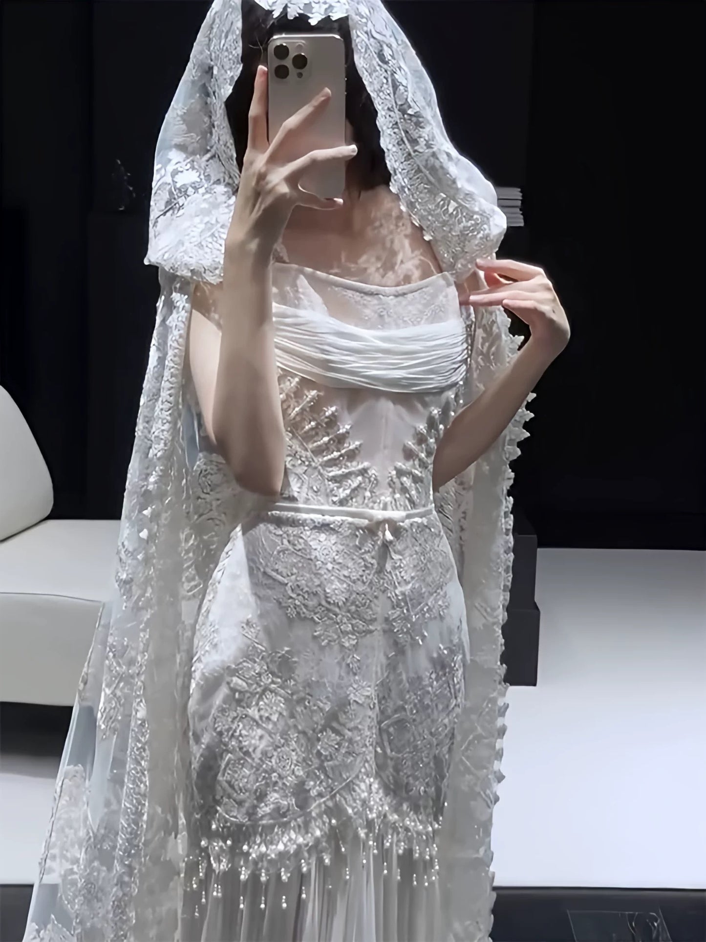 Vintage Mermaid Strapless Chiffon White With Split Brides Gown Bridal Dress Long Wedding Dresses RB5549