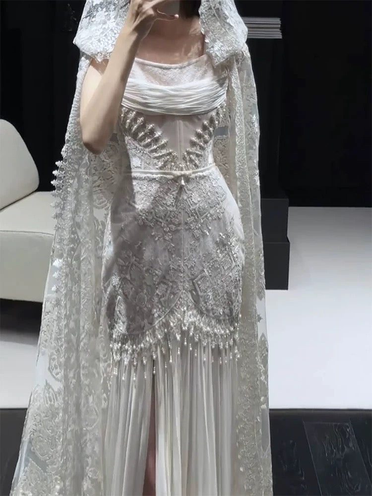 Vintage Mermaid Strapless Chiffon White With Split Brides Gown Bridal Dress Long Wedding Dresses RB5549