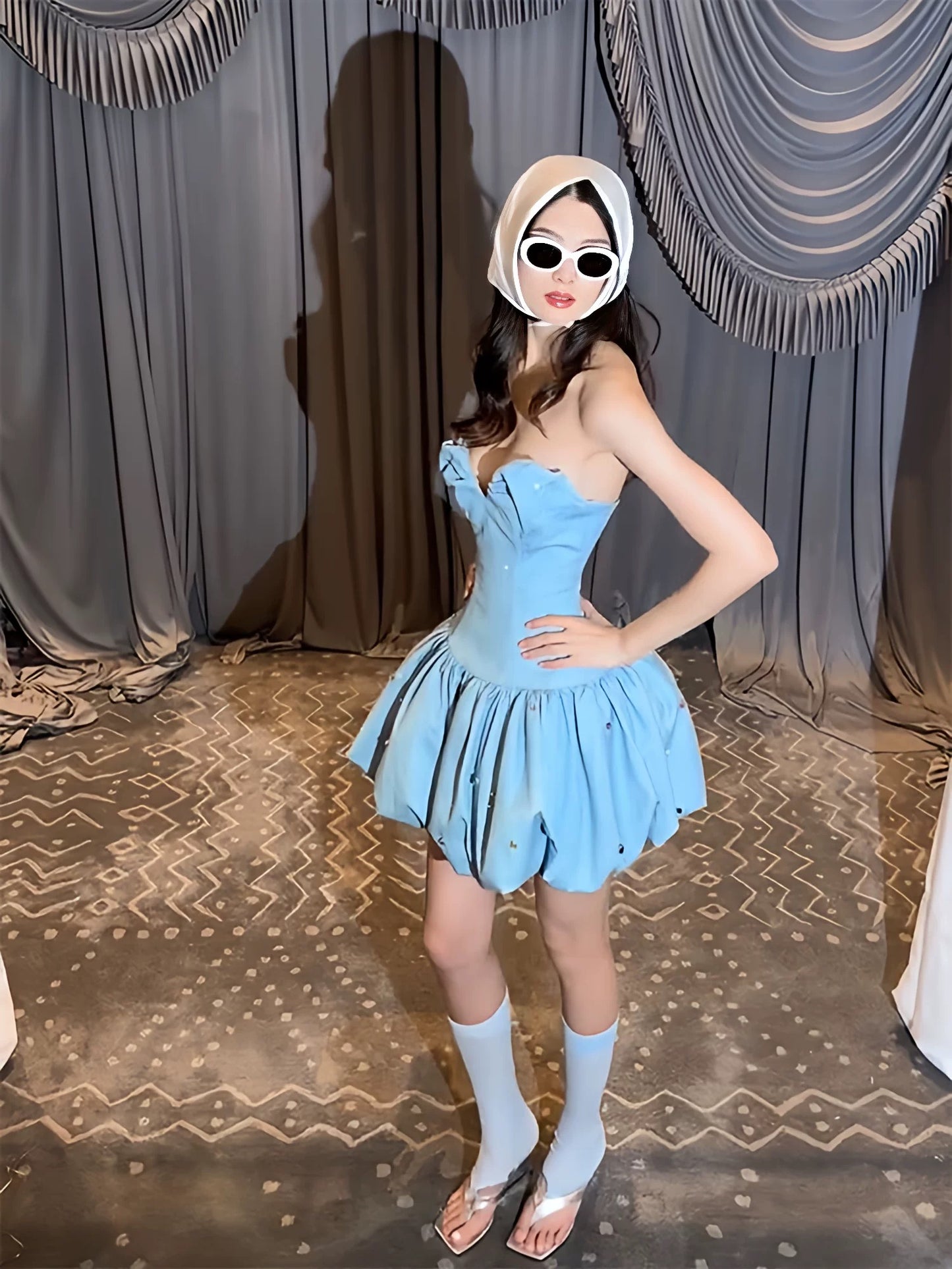 Cute Ball Gown Sweetheart Blue Satin Short Birthday Gown Homecoming Dresses Ideas Hoco Outfits RB5559