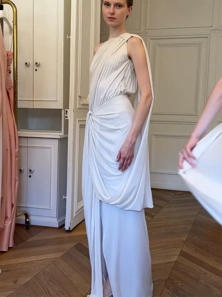 Timeless Mermaid One Shoulder Chiffon White With Ruffled Floor Length Brides Gown Bridal Dress Wedding Dresses RB5563