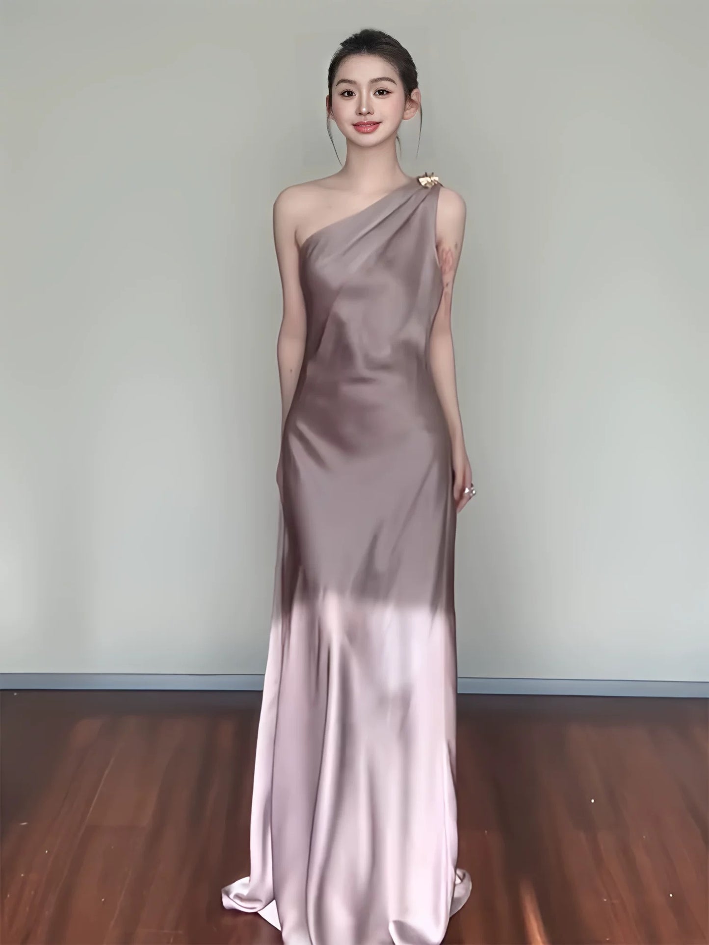 Stylish Mermaid One Shoulder Satin Backless Long Floor Length Evening Dresses Inspo Evening Outfits RB5150