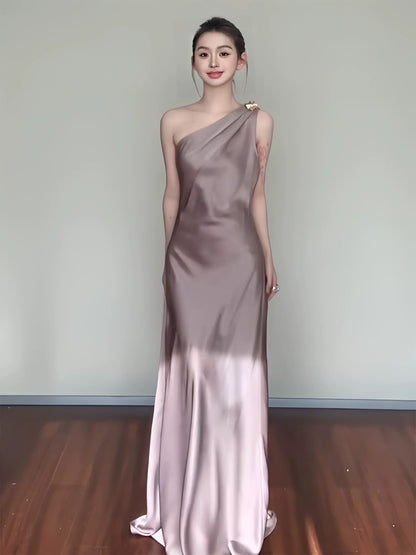 Stylish Mermaid One Shoulder Satin Backless Long Floor Length Evening Dresses Inspo Evening Outfits RB5150
