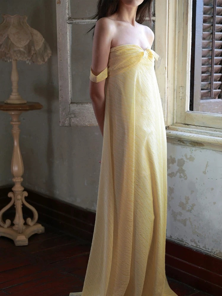 Unique Women's A Line Sweetheart Yellow Maxi Dress Date Night Outfits Outdoor Semi Formal Wedding Guest Dresses RB5153