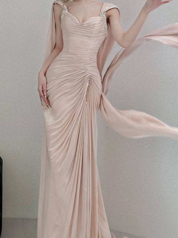 Stylish Mermaid Sweetheart Pink With Folded Satin Long Floor Length Evening Dresses Inspo Evening Outfits RB5161