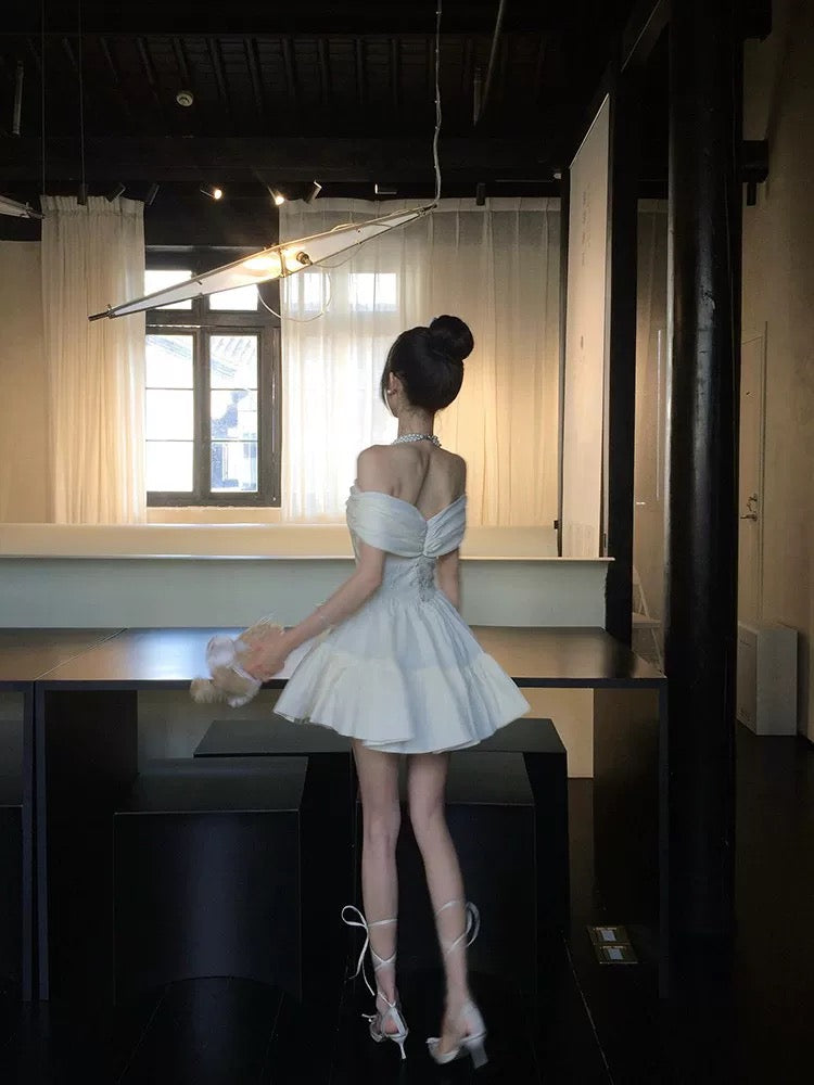 Modest A Line Off The Shoulder White Chiffon Ideas For Women Short Birthday Dresses Mini Homecoming Outfits N3170