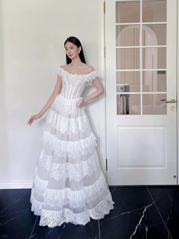 Simple Wedding Dresses Ball Gown Off The Shoulder White Tulle With Lace Long Brides Gown N3494