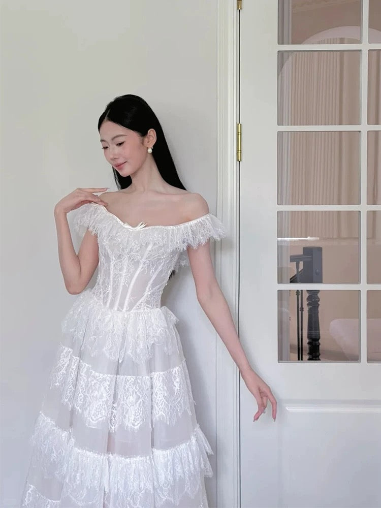 Simple Wedding Dresses Ball Gown Off The Shoulder White Tulle With Lace Long Brides Gown N3494