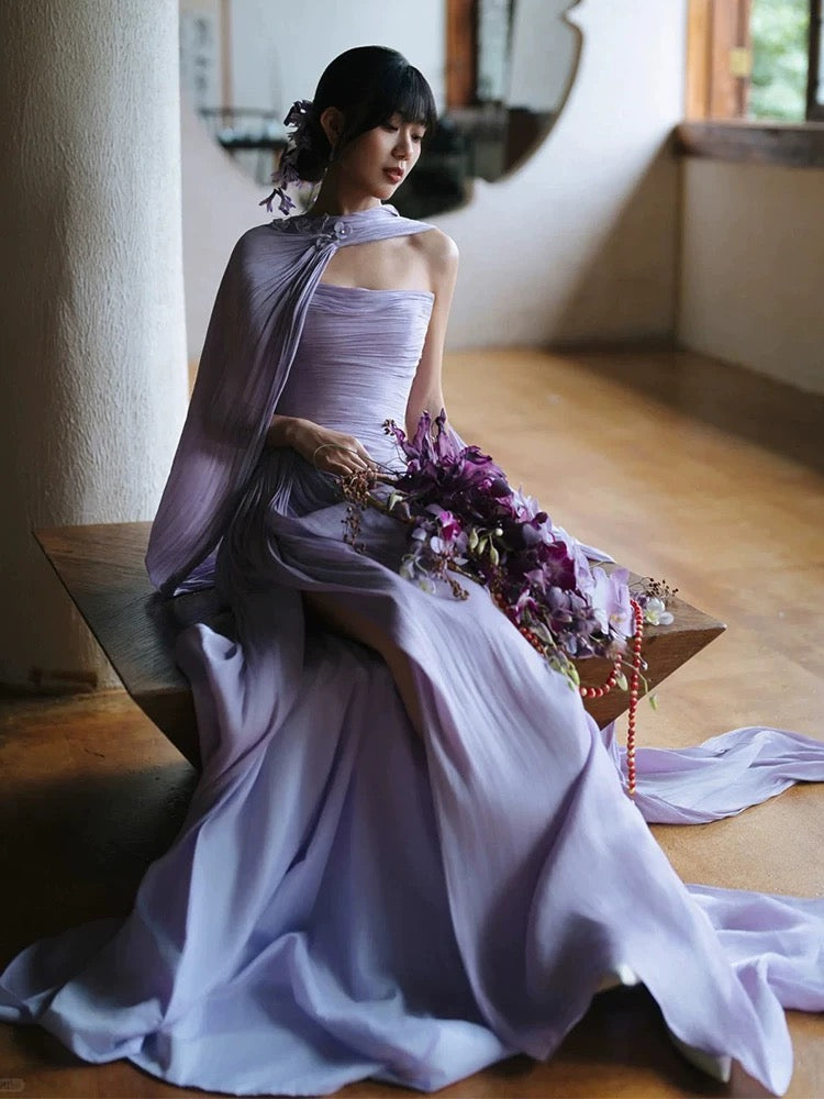 Charming Mermaid Strapless Lilac With Scarf Evening Summer Beach Formal Wedding Guest Dress N3510