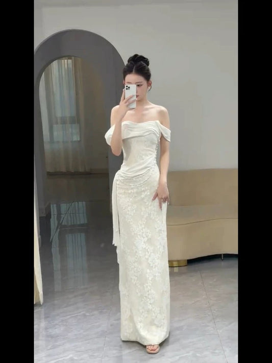 Romantic Wedding Dresses Mermaid Off The Shoulder With Lace Satin Summer Garden Wedding Gown N3926
