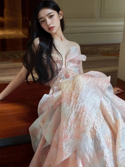 Cute Prom Dresses Ball Gown Sweethart Pink With Ruffles Long Formal Evening Dress N3927