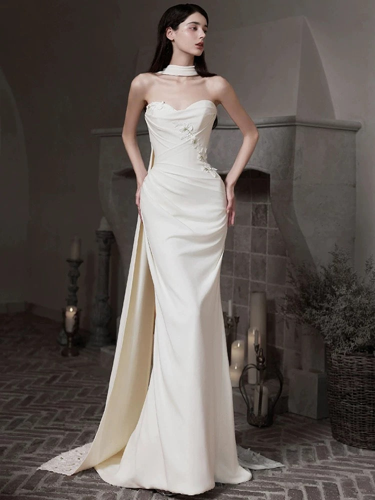 Romantic Wedding Dresses Mermaid Sweetheart With Scarf Summer Garden Wedding Gown N3931