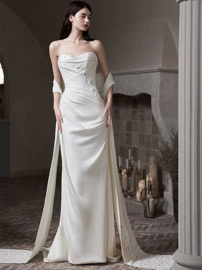 Romantic Wedding Dresses Mermaid Sweetheart With Scarf Summer Garden Wedding Gown N3931