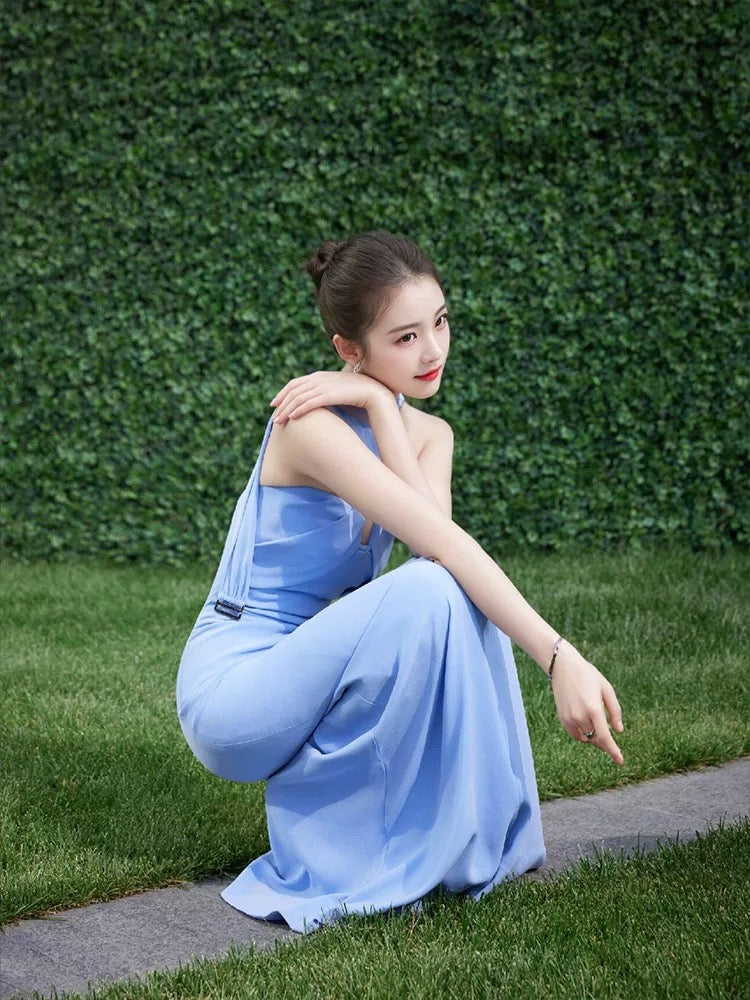 Simple Mermaid Sweetheart Blue With Scarf Evening Spring Summer Beach Formal Wedding Guest Dresses N3934