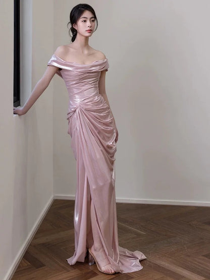 Charming Prom Dresses Mermaid Off The Shoulder Pink Long Formal Evening Dress N3940