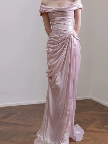 Charming Prom Dresses Mermaid Off The Shoulder Pink Long Formal Evening Dress N3940