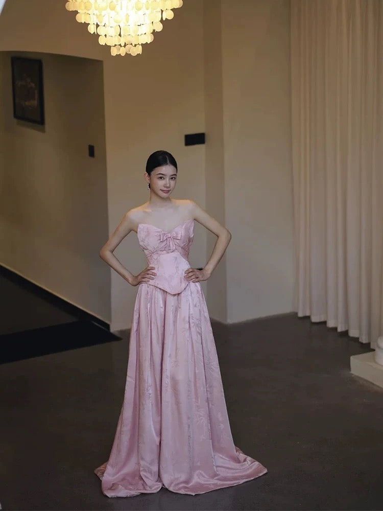 Simple A line Sweetheart Pink Satin Prom Spring Summer Beach Formal Wedding Guest Dresses N3947