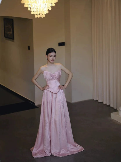Simple A line Sweetheart Pink Satin Prom Spring Summer Beach Formal Wedding Guest Dresses N3947