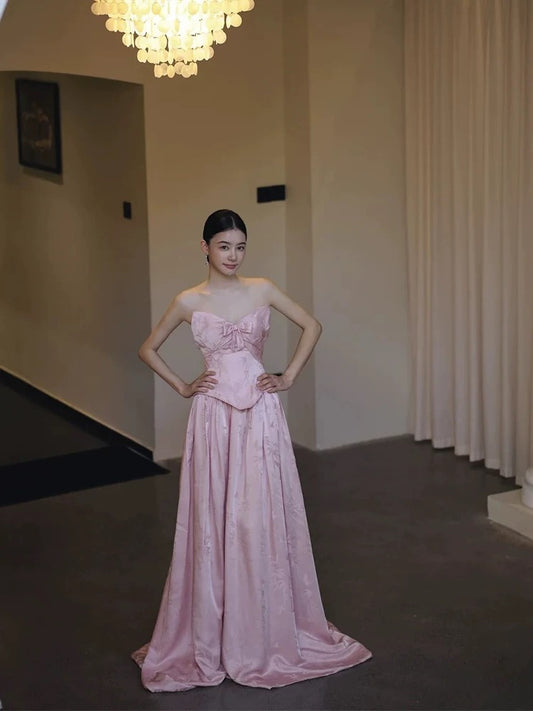 Simple A line Sweetheart Pink Satin Prom Spring Summer Beach Formal Wedding Guest Dresses N3947