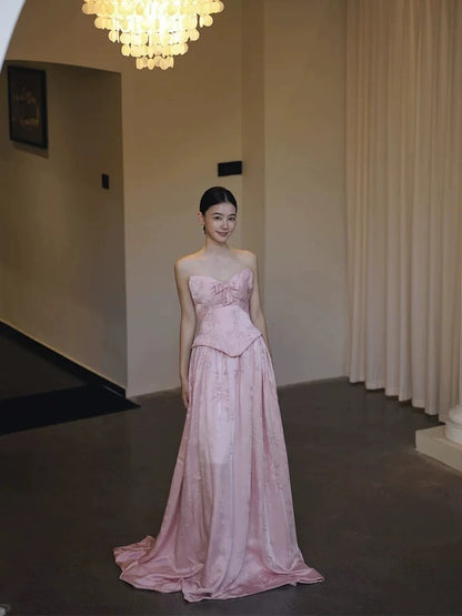 Simple A line Sweetheart Pink Satin Prom Spring Summer Beach Formal Wedding Guest Dresses N3947