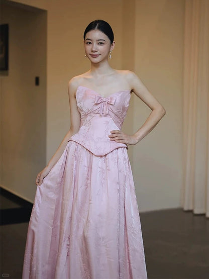 Simple A line Sweetheart Pink Satin Prom Spring Summer Beach Formal Wedding Guest Dresses N3947