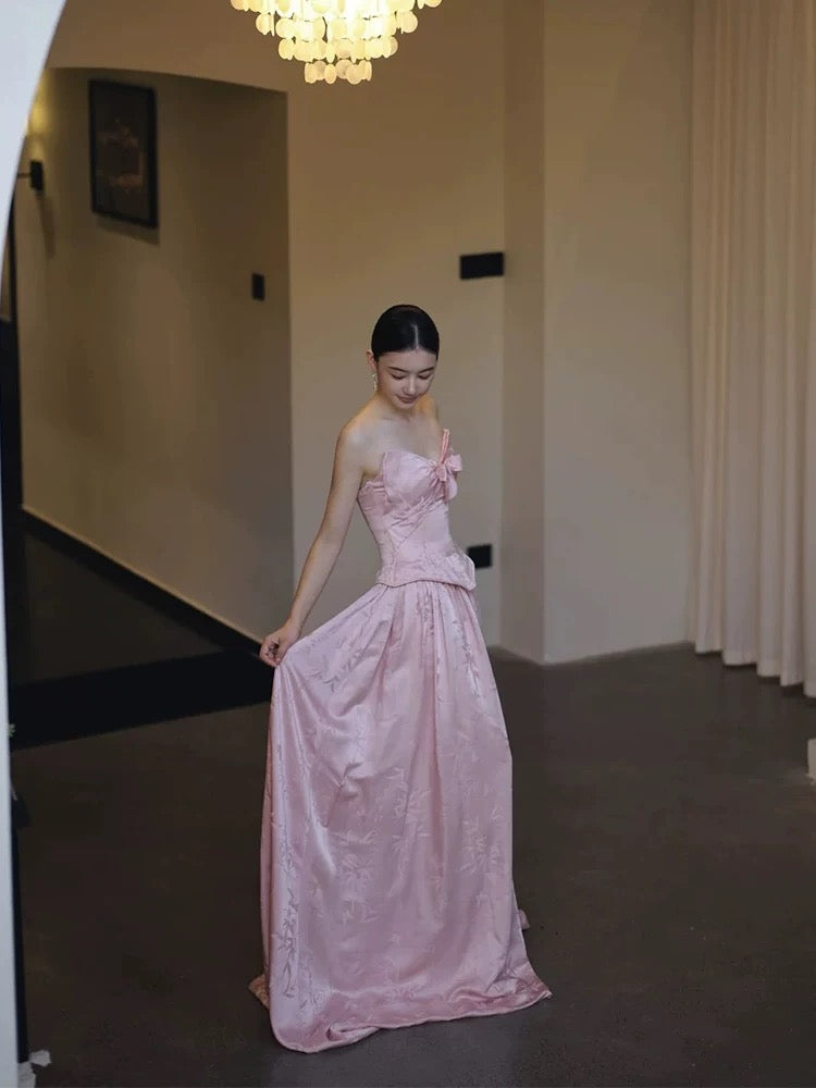 Simple A line Sweetheart Pink Satin Prom Spring Summer Beach Formal Wedding Guest Dresses N3947