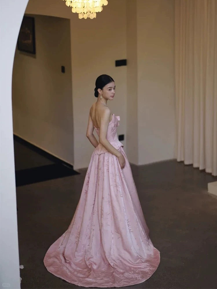 Simple A line Sweetheart Pink Satin Prom Spring Summer Beach Formal Wedding Guest Dresses N3947