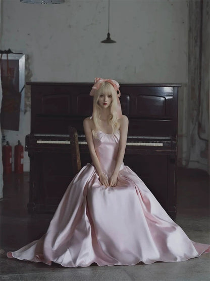 Princess Prom Dresses A Line Sweetheart Drop Waist Satin Long Formal Evening Dress N3948