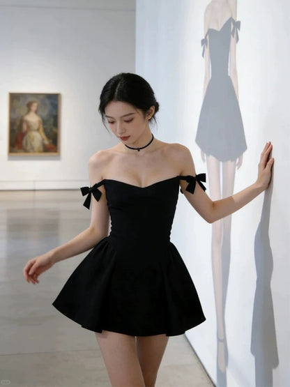 Simple Ball Gown Spaghetti Strap Little Black Short Mini Party Dress Cocktail Homecoming Dresses N3954