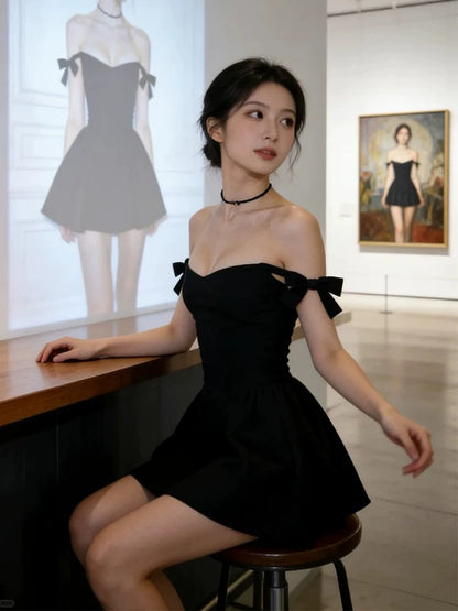 Simple Ball Gown Spaghetti Strap Little Black Short Mini Party Dress Cocktail Homecoming Dresses N3954