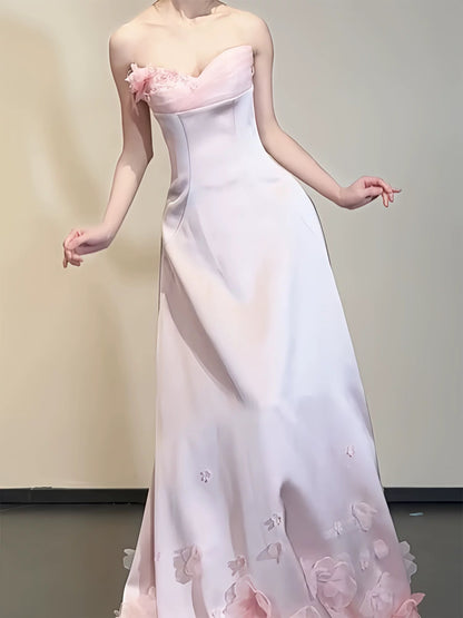 Elegant Prom Dresses Mermaid Sweetheart Pink Satin Sleeveless Long Formal Evening Dress N3958